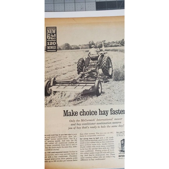 1962 International Harvester 120 Mower Ad Make Choice Hay Faster - Picture 1 of 3